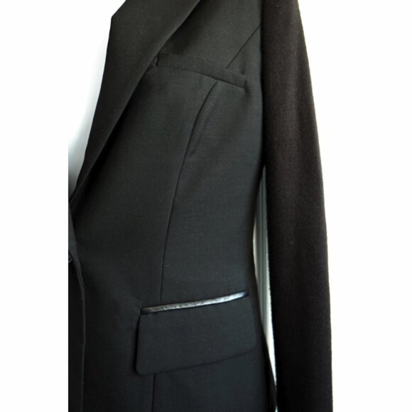 Pink Tartan black tuxedo jacket, faux leather collar, knit sleeves - Picture 2 of 10